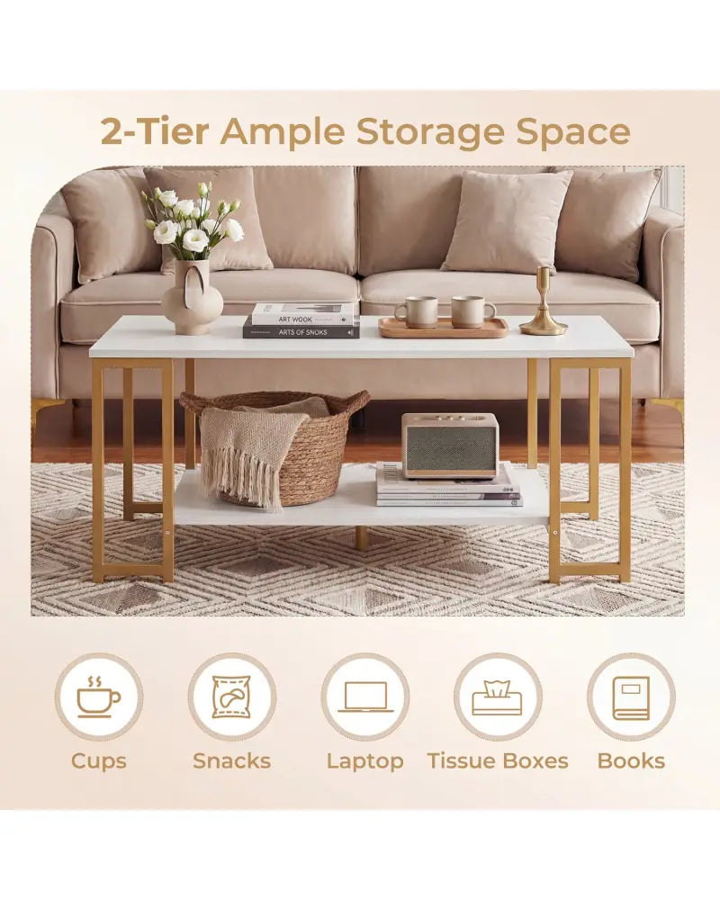 Modern Accent Table with Open Storage Shelf for Apartment and Lounge-White - White - Coffee Tables