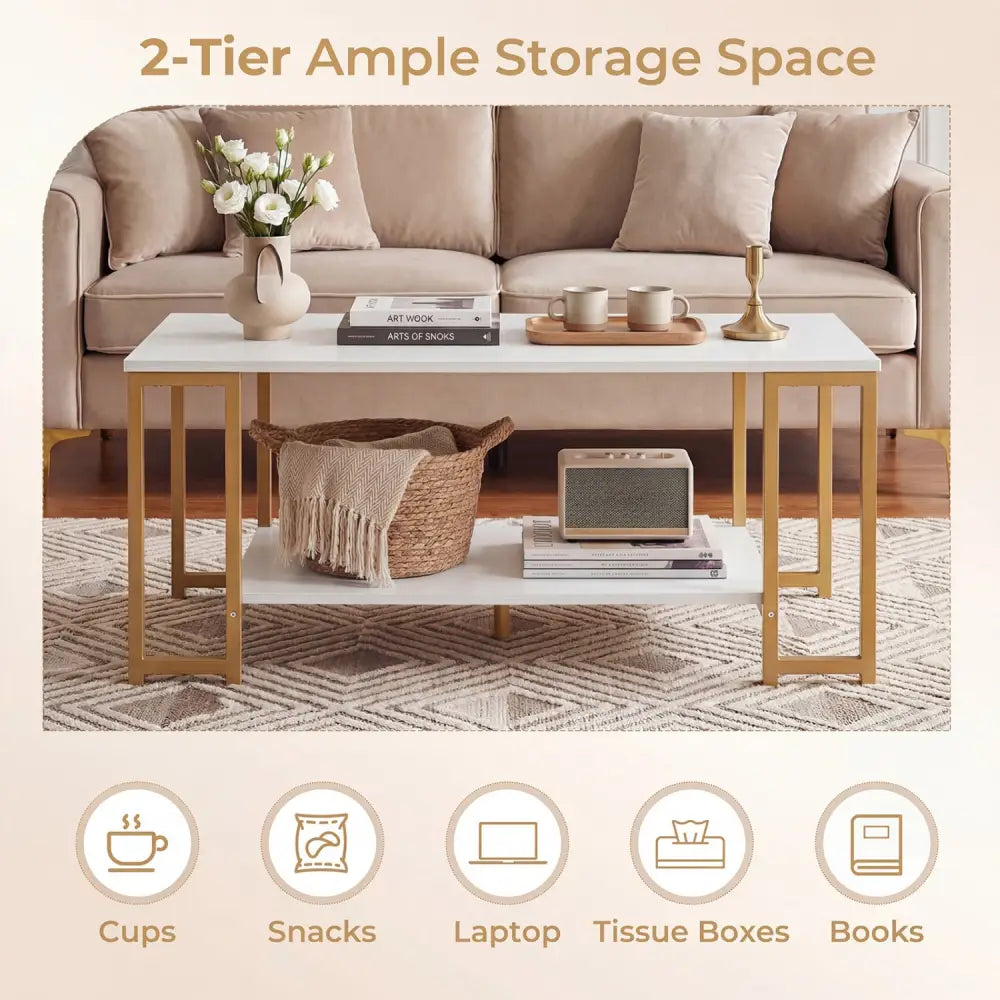 Modern Accent Table with Open Storage Shelf for Apartment and Lounge-White - White - Coffee Tables