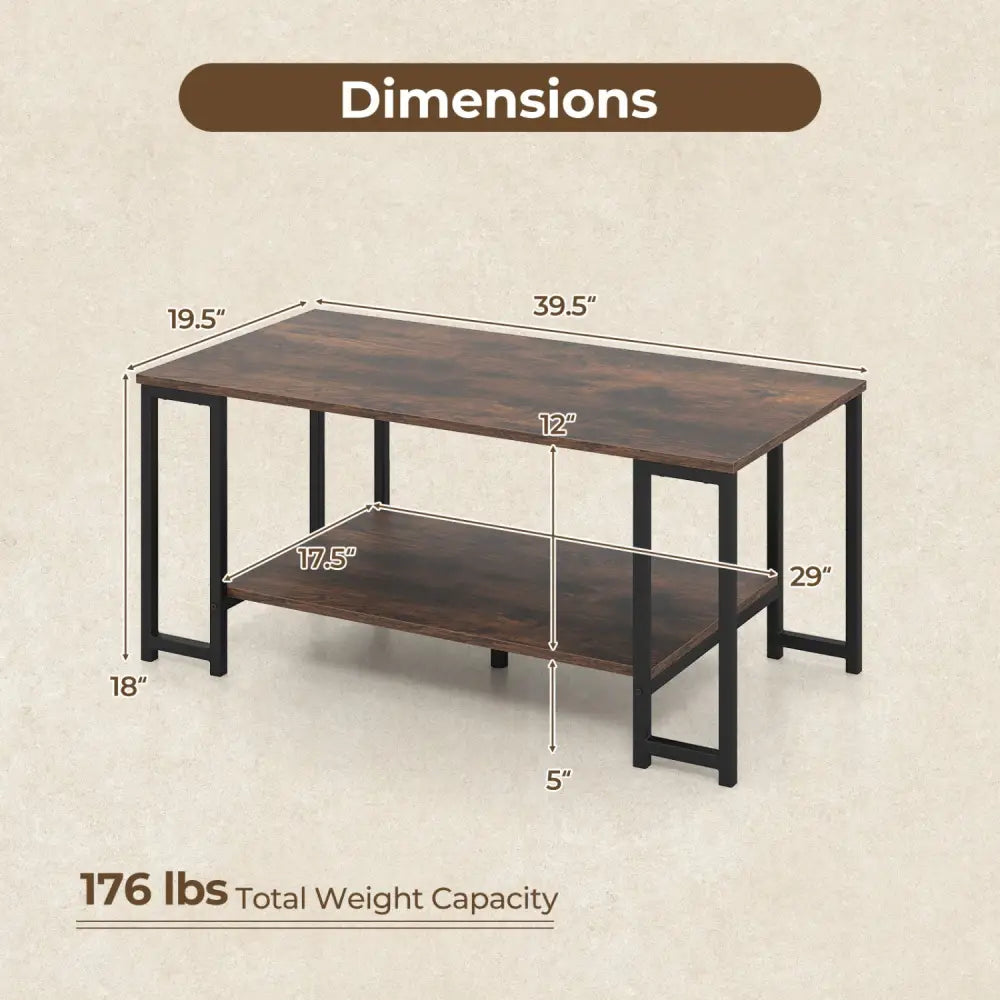 Modern Accent Table with Open Storage Shelf for Apartment and Lounge-Rustic Brown - Rustic Brown - Coffee Tables