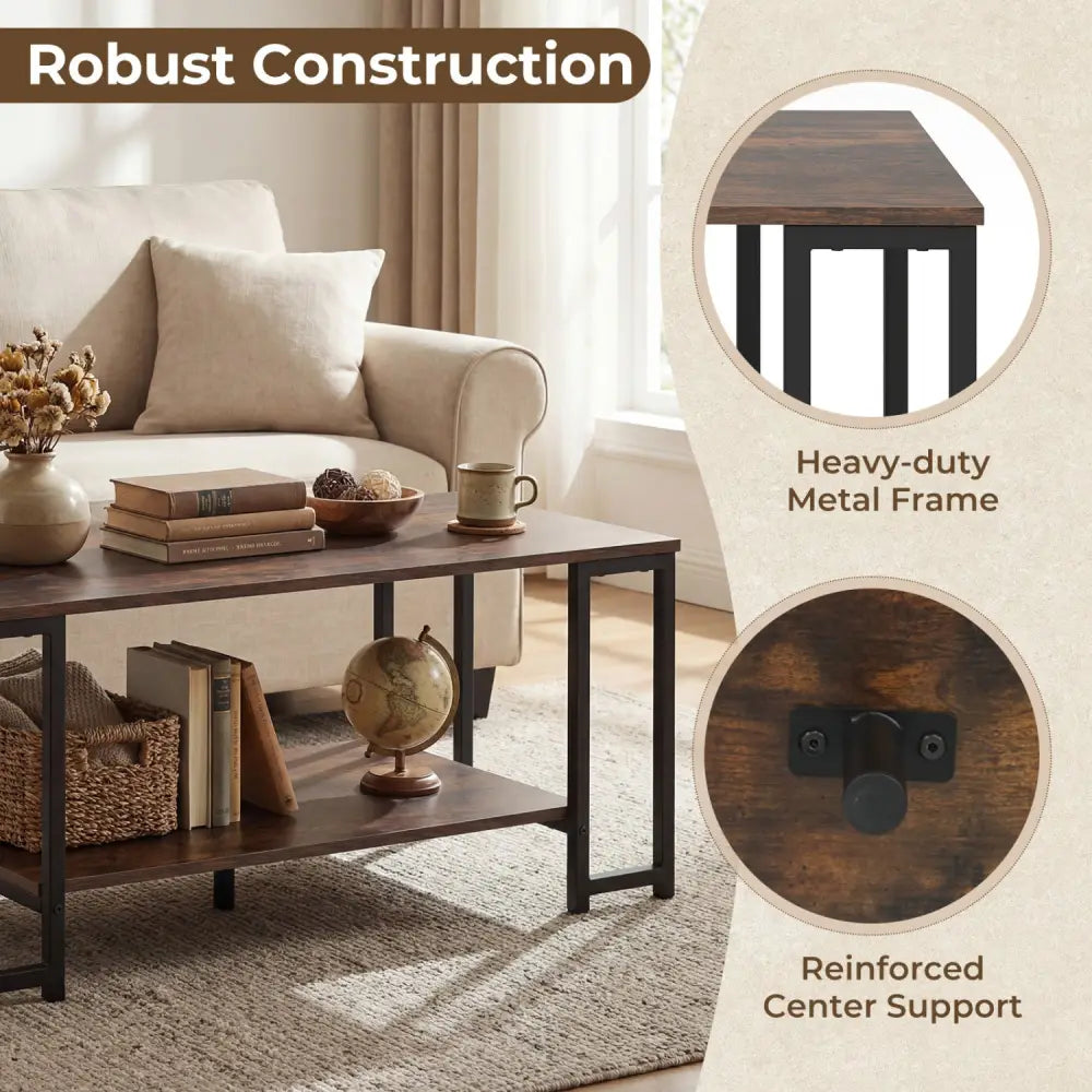 Modern Accent Table with Open Storage Shelf for Apartment and Lounge-Rustic Brown - Rustic Brown - Coffee Tables