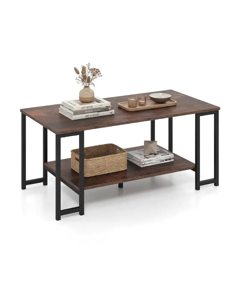 Modern Accent Table with Open Storage Shelf for Apartment and Lounge-Rustic Brown - Rustic Brown - Coffee Tables