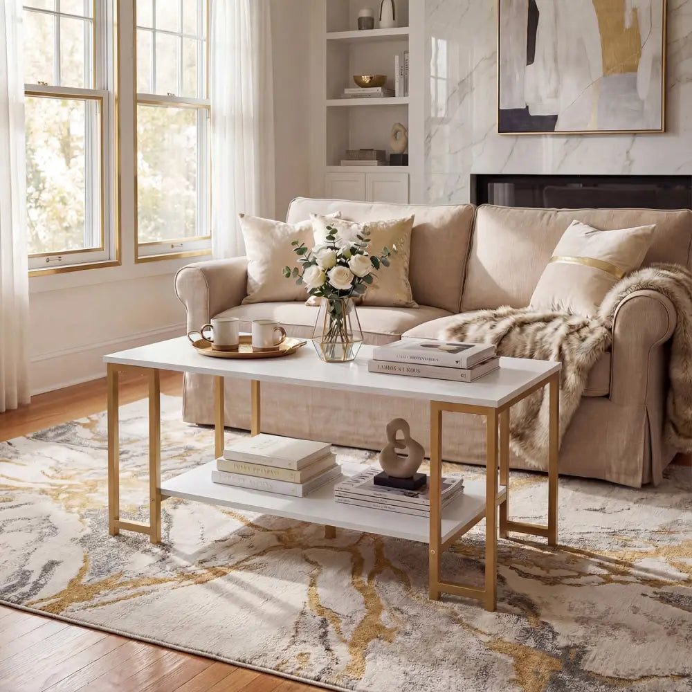 Modern Accent Table with Open Storage Shelf for Apartment and Lounge-White - White - Coffee Tables
