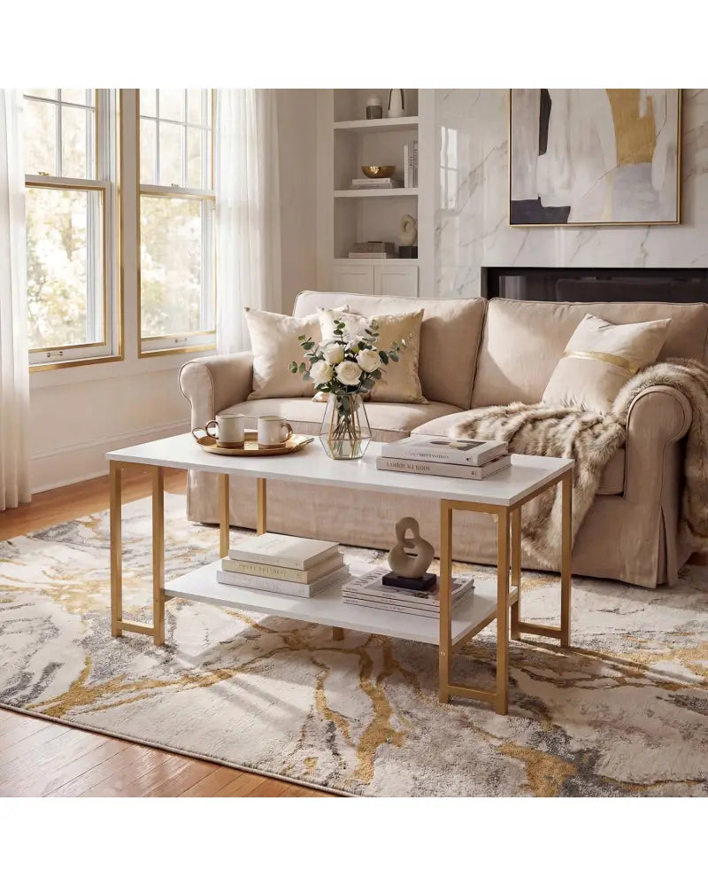 Modern Accent Table with Open Storage Shelf for Apartment and Lounge-White - White - Coffee Tables