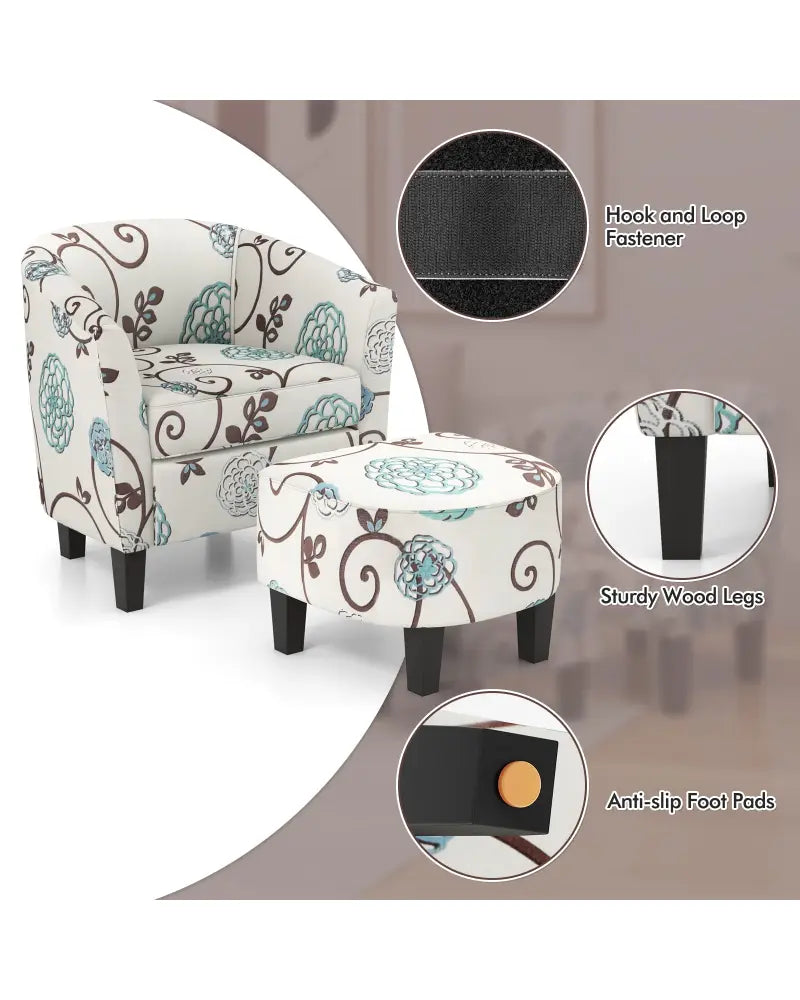 Modern Accent Tub Chair and Ottoman Set with Fabric Upholstered-Beige - Beige - Accent Chairs