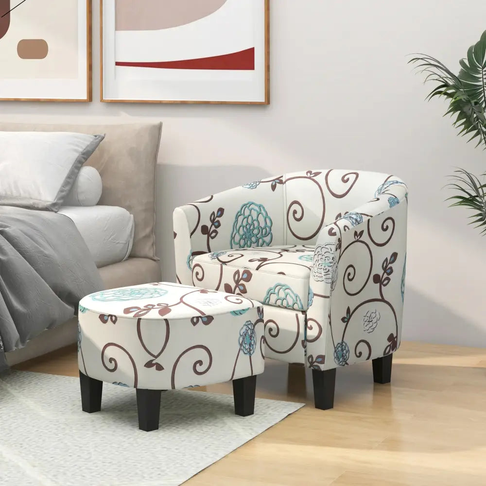 Modern Accent Tub Chair and Ottoman Set with Fabric Upholstered-Beige - Beige - Accent Chairs