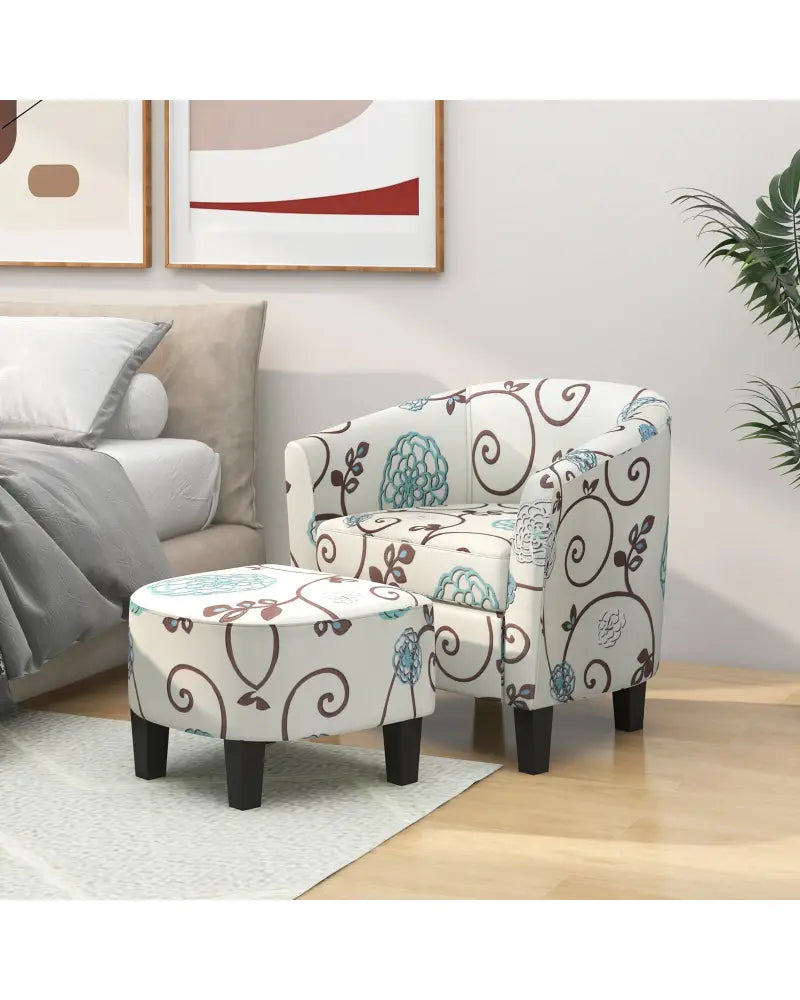 Modern Accent Tub Chair and Ottoman Set with Fabric Upholstered-Beige - Beige - Accent Chairs