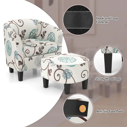 Modern Accent Tub Chair and Ottoman Set with Fabric Upholstered-Beige - Beige - Accent Chairs