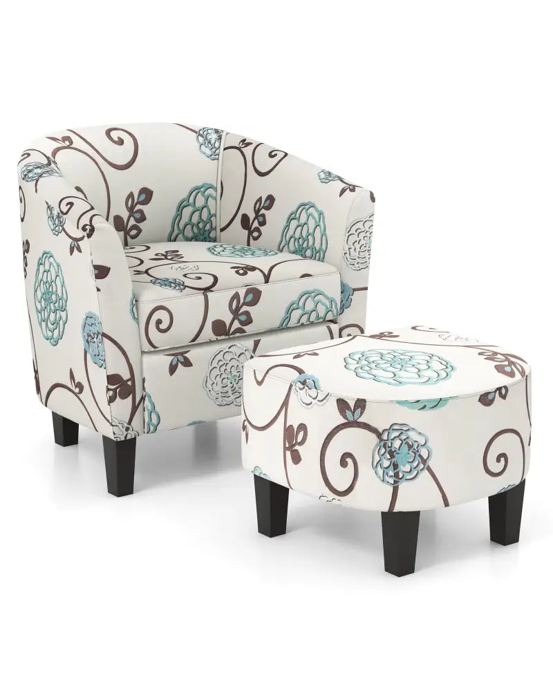 Modern Accent Tub Chair and Ottoman Set with Fabric Upholstered-Beige - Beige - Accent Chairs