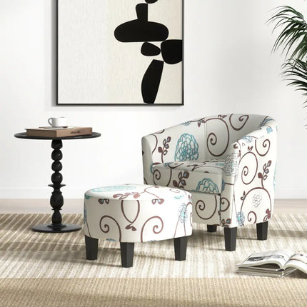 Modern Accent Tub Chair and Ottoman Set with Fabric Upholstered-Beige - Beige - Accent Chairs
