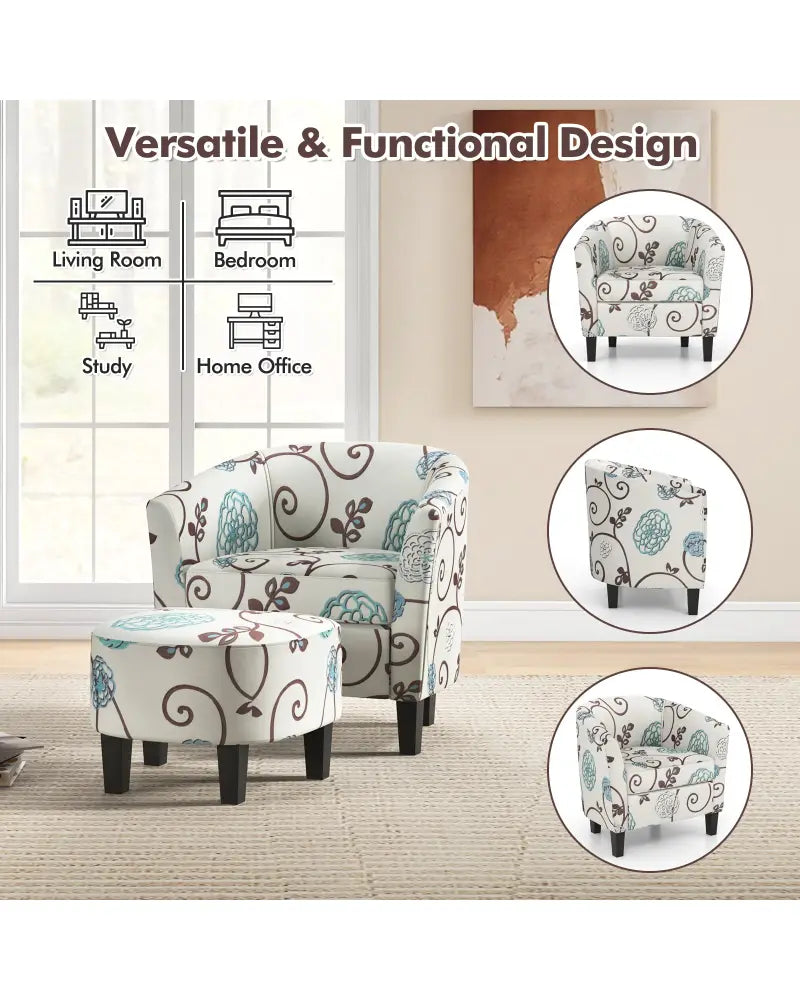 Modern Accent Tub Chair and Ottoman Set with Fabric Upholstered-Beige - Beige - Accent Chairs