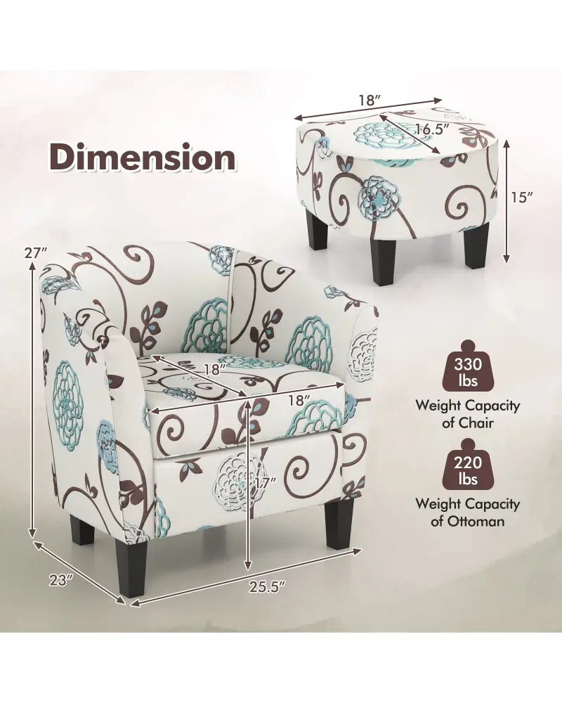 Modern Accent Tub Chair and Ottoman Set with Fabric Upholstered-Beige - Beige - Accent Chairs