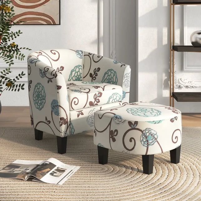 Modern Accent Tub Chair and Ottoman Set with Fabric Upholstered-Beige - Beige - Accent Chairs