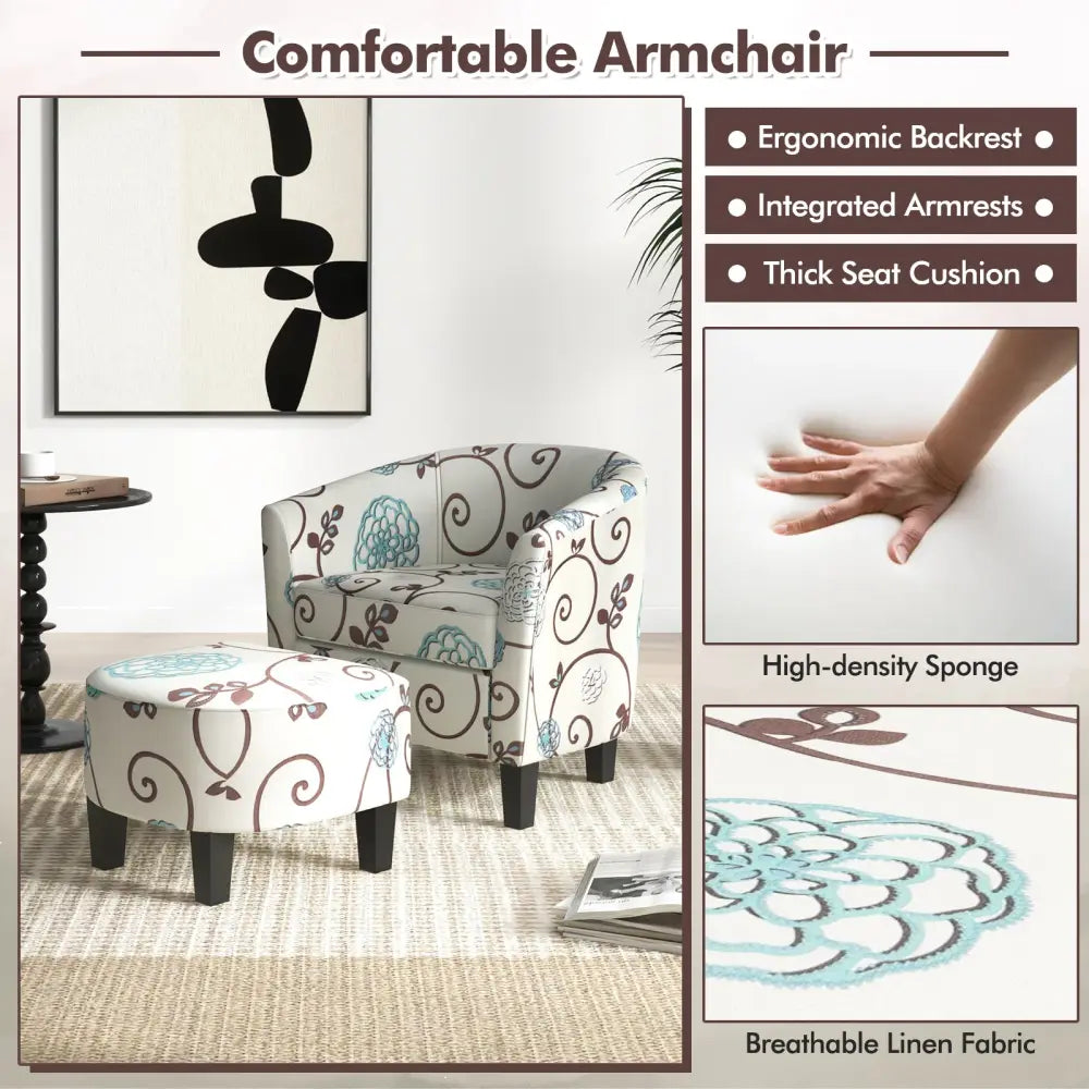 Modern Accent Tub Chair and Ottoman Set with Fabric Upholstered-Beige - Beige - Accent Chairs
