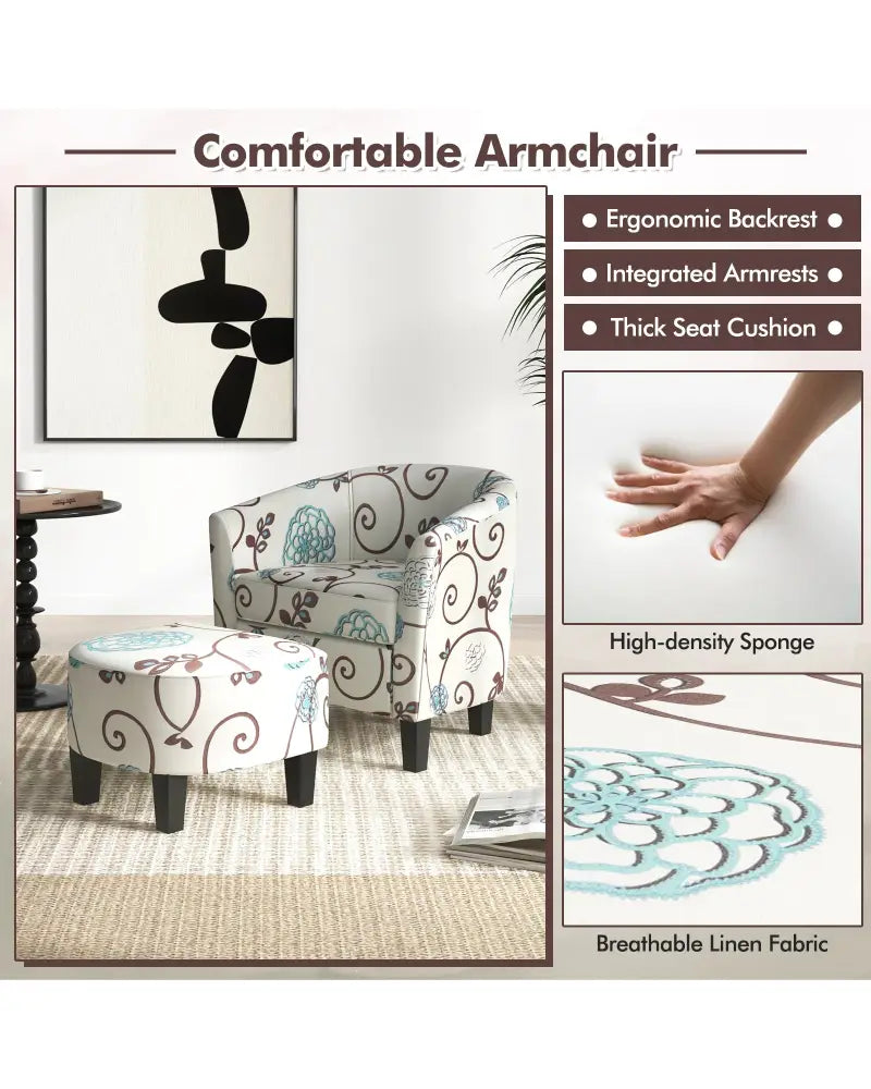 Modern Accent Tub Chair and Ottoman Set with Fabric Upholstered-Beige - Beige - Accent Chairs