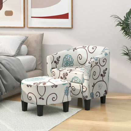 Modern Accent Tub Chair and Ottoman Set with Fabric Upholstered-Beige - Beige - Accent Chairs