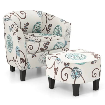 Modern Accent Tub Chair and Ottoman Set with Fabric Upholstered-Beige - Beige - Accent Chairs