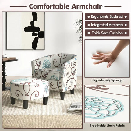 Modern Accent Tub Chair and Ottoman Set with Fabric Upholstered-Beige - Beige - Accent Chairs