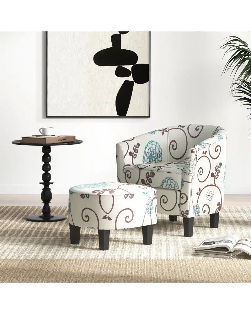 Modern Accent Tub Chair and Ottoman Set with Fabric Upholstered-Beige - Beige - Accent Chairs