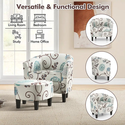 Modern Accent Tub Chair and Ottoman Set with Fabric Upholstered-Beige - Beige - Accent Chairs