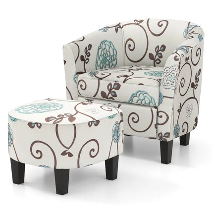 Modern Accent Tub Chair and Ottoman Set with Fabric Upholstered-Beige - Beige - Accent Chairs