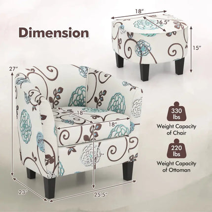 Modern Accent Tub Chair and Ottoman Set with Fabric Upholstered-Beige - Beige - Accent Chairs