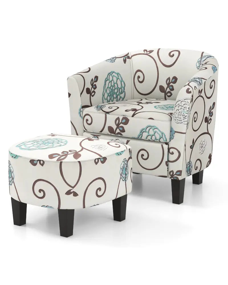 Modern Accent Tub Chair and Ottoman Set with Fabric Upholstered-Beige - Beige - Accent Chairs