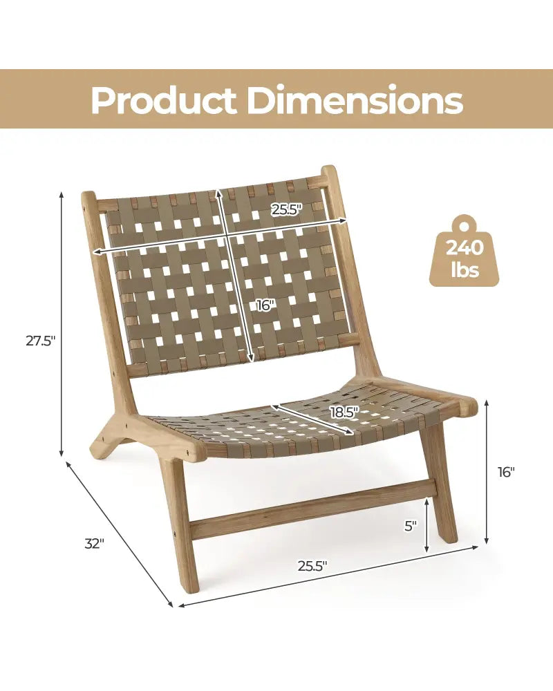Modern Armless Teak Wood Lounge Chair with Nylon Woven Backrest and Seat-Brown - Brown - Patio Dining Chairs