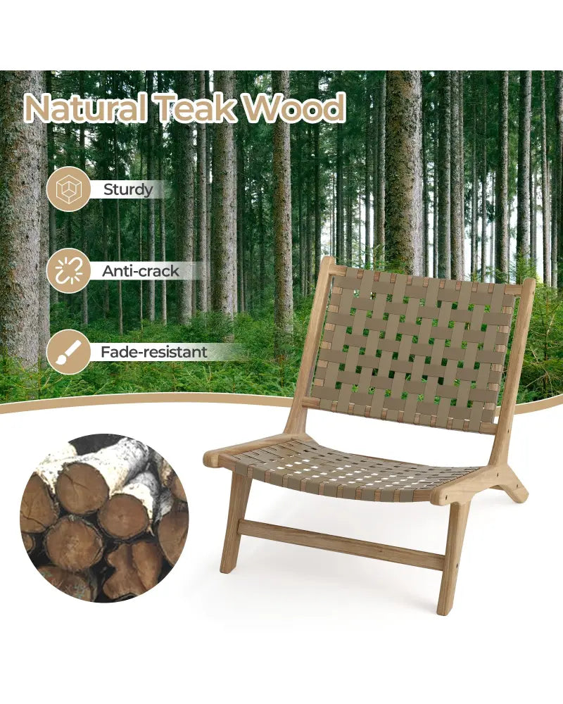 Modern Armless Teak Wood Lounge Chair with Nylon Woven Backrest and Seat-Brown - Brown - Patio Dining Chairs