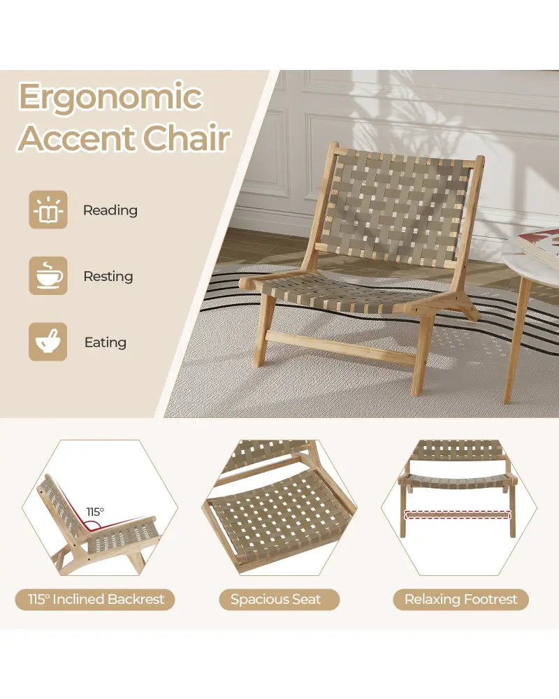 Modern Armless Teak Wood Lounge Chair with Nylon Woven Backrest and Seat-Brown - Brown - Patio Dining Chairs
