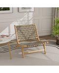 Modern Armless Teak Wood Lounge Chair with Nylon Woven Backrest and Seat-Brown - Brown - Patio Dining Chairs