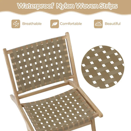 Modern Armless Teak Wood Lounge Chair with Nylon Woven Backrest and Seat-Brown - Brown - Patio Dining Chairs