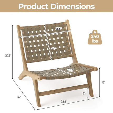 Modern Armless Teak Wood Lounge Chair with Nylon Woven Backrest and Seat-Brown - Brown - Patio Dining Chairs