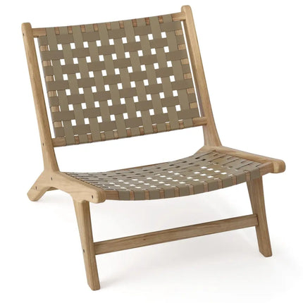 Modern Armless Teak Wood Lounge Chair with Nylon Woven Backrest and Seat-Brown - Brown - Patio Dining Chairs