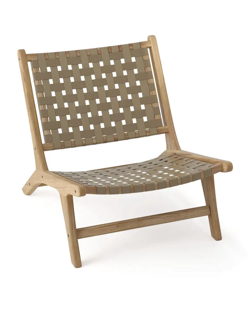 Modern Armless Teak Wood Lounge Chair with Nylon Woven Backrest and Seat-Brown - Brown - Patio Dining Chairs