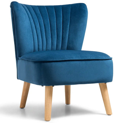 Modern Armless Velvet Accent Chair with Wood Legs-Blue - Blue - Accent Chairs