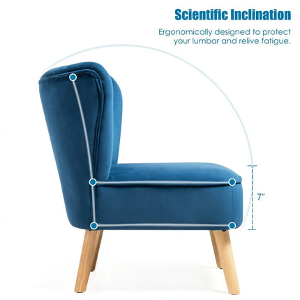 Modern Armless Velvet Accent Chair with Wood Legs-Blue - Blue - Accent Chairs