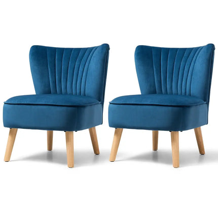 Modern Armless Velvet Accent Chair with Wood Legs-Blue - Blue - Accent Chairs