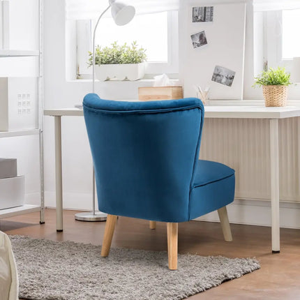 Modern Armless Velvet Accent Chair with Wood Legs-Blue - Blue - Accent Chairs