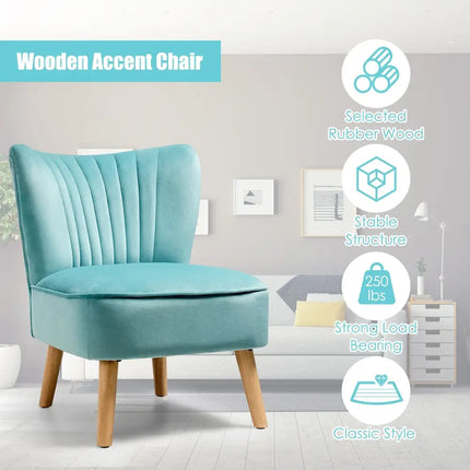 Modern Armless Velvet Accent Chair with Wood Legs-Green - Green - Accent Chairs