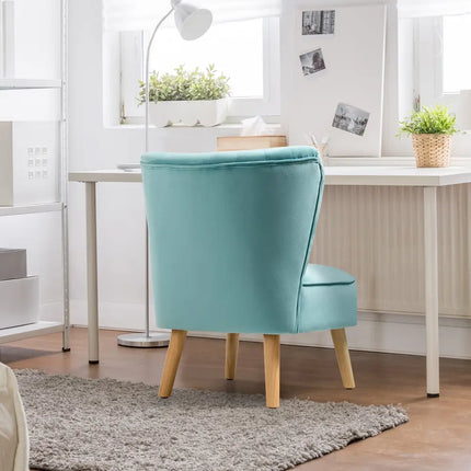 Modern Armless Velvet Accent Chair with Wood Legs-Green - Green - Accent Chairs