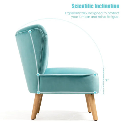 Modern Armless Velvet Accent Chair with Wood Legs-Green - Green - Accent Chairs
