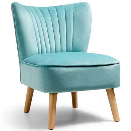 Modern Armless Velvet Accent Chair with Wood Legs-Green - Green - Accent Chairs