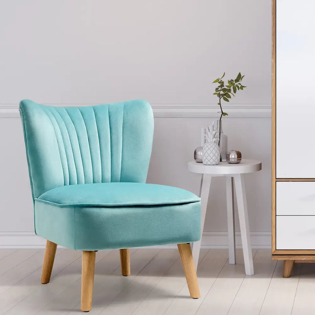 Modern Armless Velvet Accent Chair with Wood Legs-Green - Green - Accent Chairs