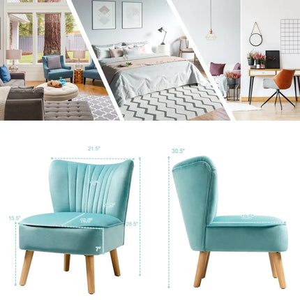 Modern Armless Velvet Accent Chair with Wood Legs-Green - Green - Accent Chairs