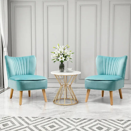 Modern Armless Velvet Accent Chair with Wood Legs-Green - Green - Accent Chairs