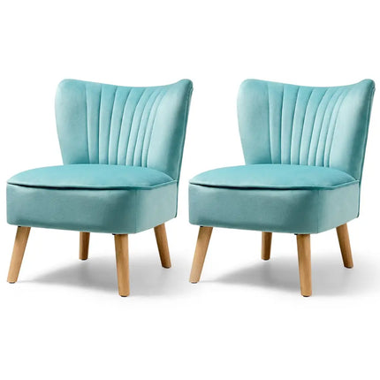 Modern Armless Velvet Accent Chair with Wood Legs-Green - Green - Accent Chairs