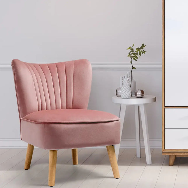 Modern Armless Velvet Accent Chair with Wood Legs-Pink - Pink - Accent Chairs