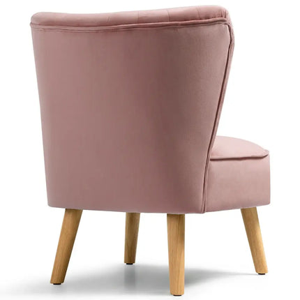 Modern Armless Velvet Accent Chair with Wood Legs-Pink - Pink - Accent Chairs
