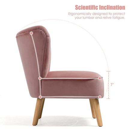 Modern Armless Velvet Accent Chair with Wood Legs-Pink - Pink - Accent Chairs