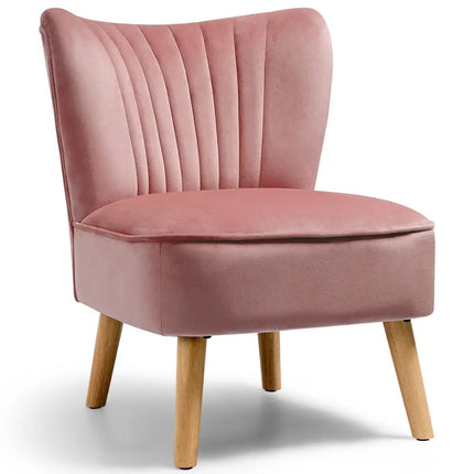 Modern Armless Velvet Accent Chair with Wood Legs-Pink - Pink - Accent Chairs